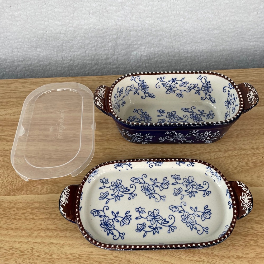 Temp-tations Floral Lace 0.5 QT Loaf Pan Trivet Tray Set Blue KFI-XNG-936844
